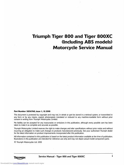 Triumph Tiger 800 800XC Motorcycle Service Manual | 2011-2015 - sample page 2