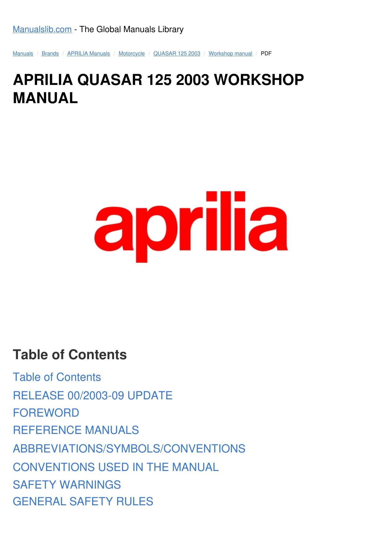 Aprilia Quasar 125 180 Motorcycle Service Manual | 2003-2007 - sample page 2