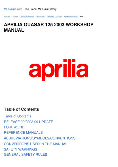 Aprilia Quasar 125 180 Motorcycle Service Manual | 2003-2007 - sample page 2