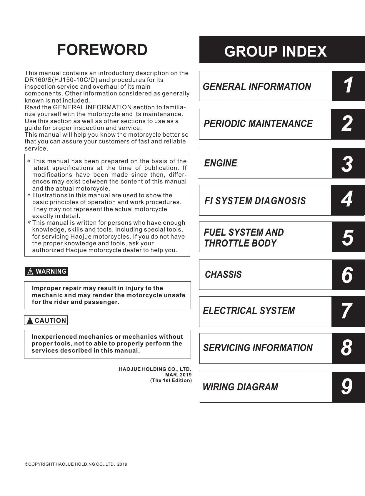 Haojue DR160 DR160S Motorcycle Service Manual | 2019-2023 - sample page 3