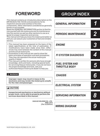 Haojue DR160 DR160S Motorcycle Service Manual | 2019-2023 - sample page 3