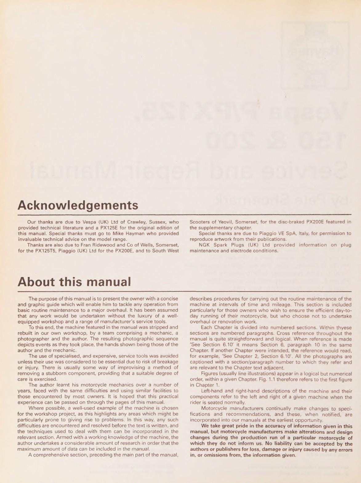 Vespa P PX125 150 200 Scooter Service Manual | 1978-2003 - sample page 5