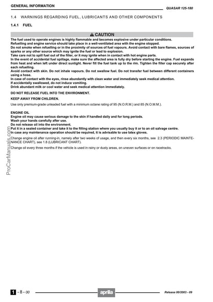 Aprilia Quasar 125 180 Motorcycle Service Manual | 2003-2007 - sample page 6