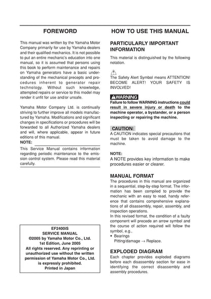 Yamaha EF2400iS Generator Service Manual | 2005-2009 - sample page 3