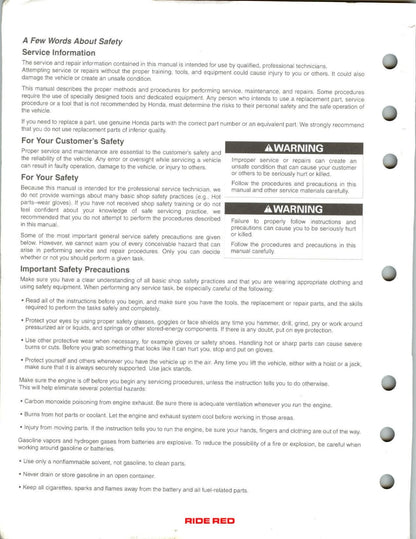 Honda TRX400EX TRX400X ATV Service Manual | 2005-2009 - sample page 3