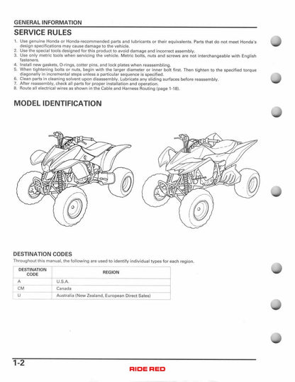 Honda TRX400EX TRX400X ATV Service Manual | 2005-2009 - sample page 7