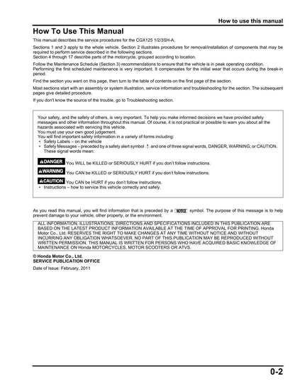 Honda CGX125 Motorcycle Service Manual | 2011-2015 - sample page 5