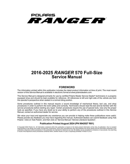 Polaris Ranger 570 UTV Service Manual | 2016-2025 - sample page 2