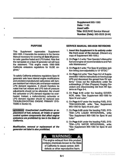 Cummins Onan BGE NHE Emerald Plus RV Generator Service Manual | 1994-1998 - sample page 5