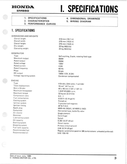 Honda EM650 Generator Service Manual | 1985-1989 - sample page 6