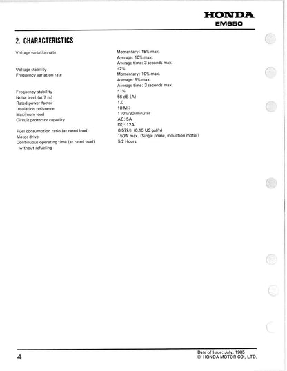 Honda EM650 Generator Service Manual | 1985-1989 - sample page 7