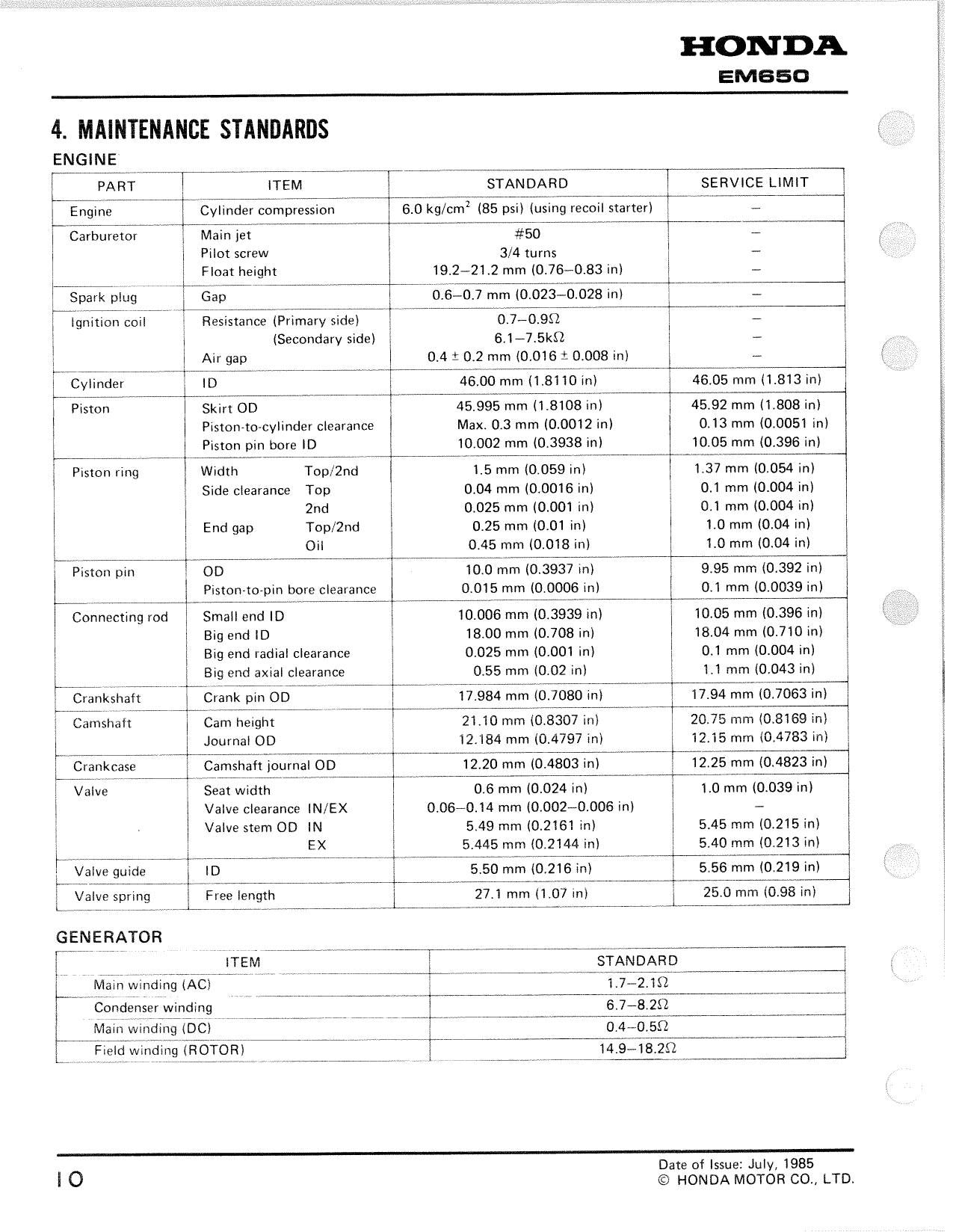 Honda EM650 Generator Service Manual | 1985-1989 - sample page 8