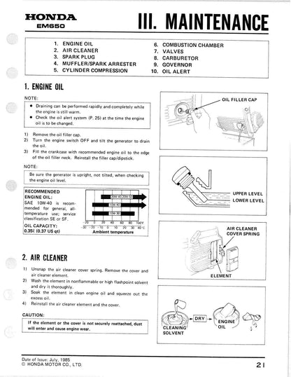 Honda EM650 Generator Service Manual | 1985-1989 - sample page 4