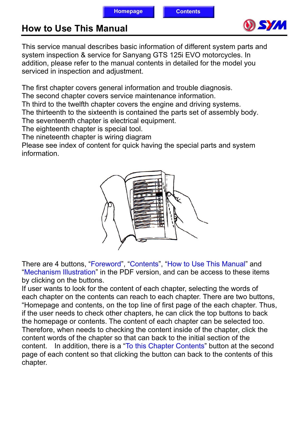 SYM GTS 125I EVO Motorcycle Service Manual | 2010-2014 - sample page 3