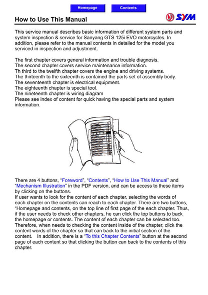 SYM GTS 125I EVO Motorcycle Service Manual | 2010-2014 - sample page 3