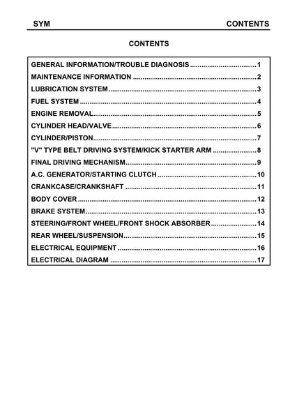 SYM Fiddle II 50cc Scooter Service Manual | 2005-2009 - sample page 2