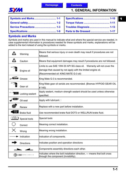 SYM HD125 HD200 Motorcycle Service Manual | 2000-2004 - sample page 4