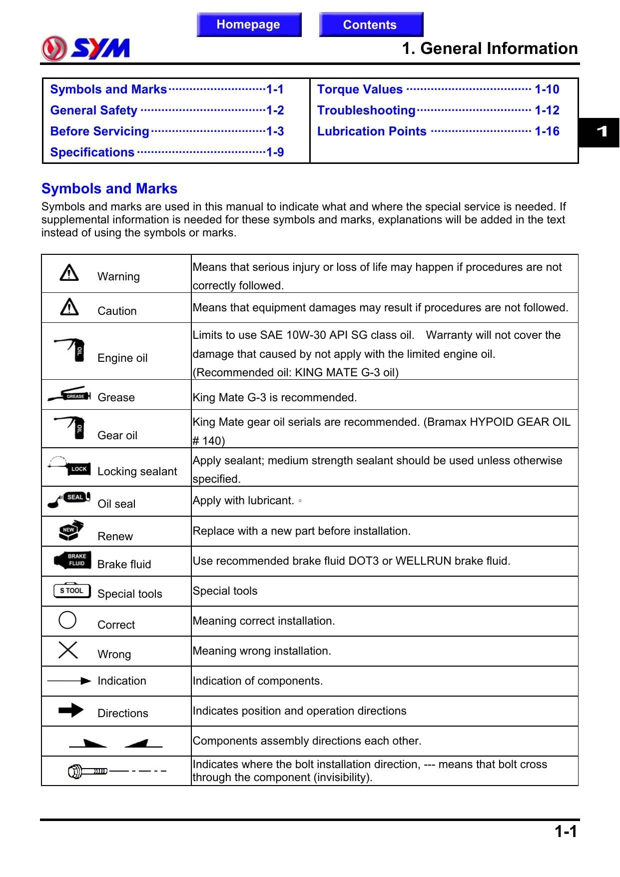 SYM GTS 125I EVO Motorcycle Service Manual | 2010-2014 - sample page 6