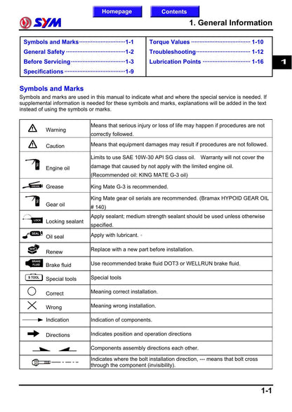SYM GTS 125I EVO Motorcycle Service Manual | 2010-2014 - sample page 6