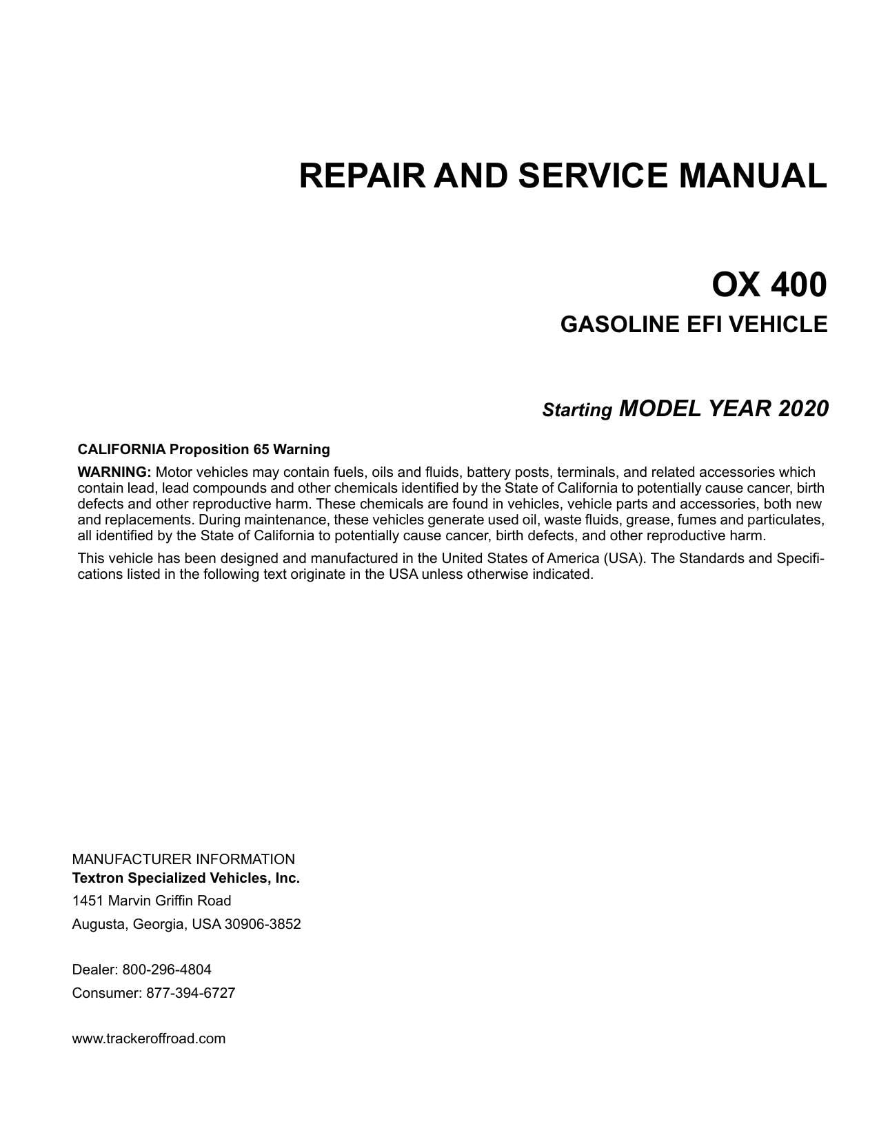 Tracker OX 400 Gasoline EFI UTV Service Manual | 2020-2024 - sample page 2