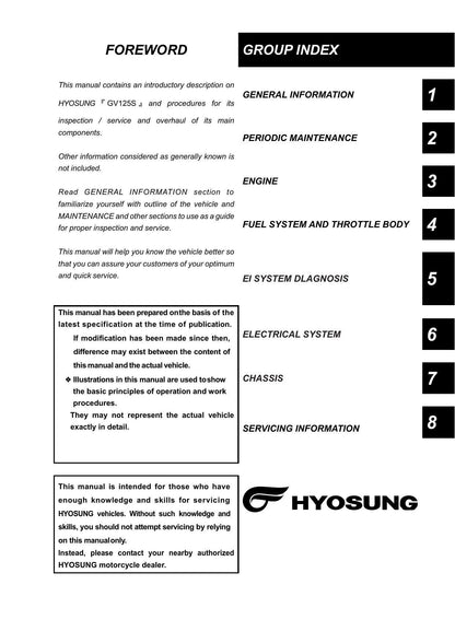 Hyosung GV125S Motorcycle Service Manual | 2019-2023 - sample page 2