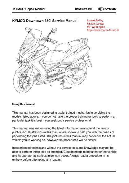 KYMCO Downtown 350I Scooter Service Manual | 2013-2017 - sample page 1