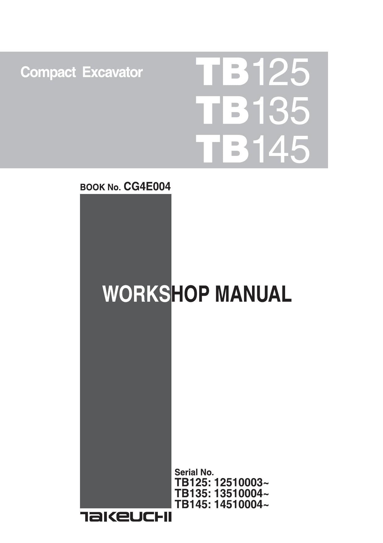 Takeuchi TB125 TB135 TB145 Compact Excavator Service Manual - sample page 1