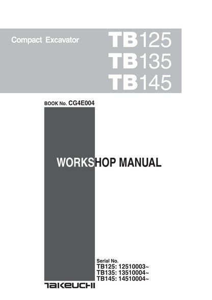 Takeuchi TB125 TB135 TB145 Compact Excavator Service Manual - sample page 1