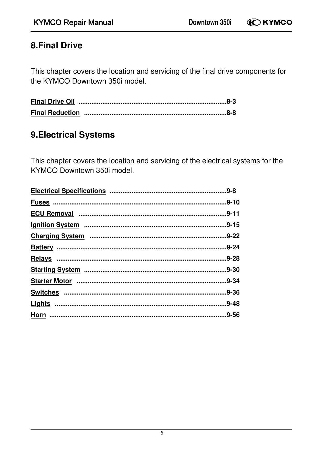 KYMCO Downtown 350I Scooter Service Manual | 2013-2017 - sample page 9