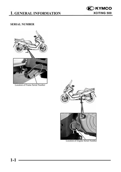 KYMCO Xciting 500 Scooter Service Manual | 2005-2009 - sample page 1
