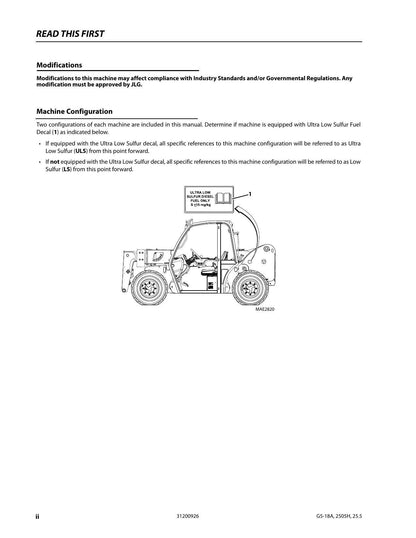 JLG G5-18A 2505H Agrovector 25.5 Telehandler Service Manual | 2013-2018 - sample page 2
