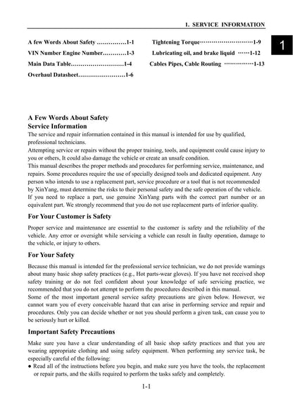 XY Powersports XY500 4x4 UTV Service Manual | 2010-2014 - sample page 7