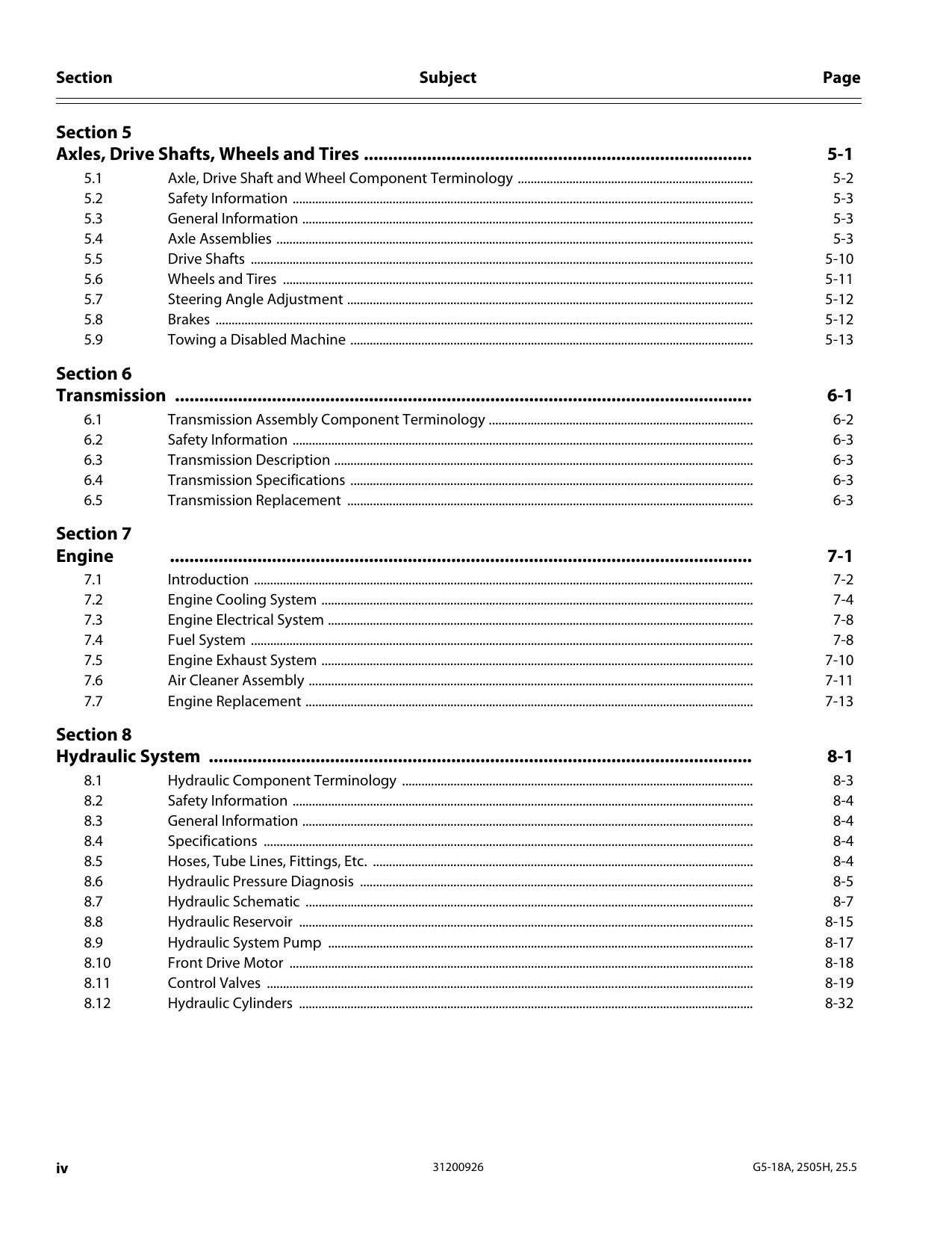JLG G5-18A 2505H Agrovector 25.5 Telehandler Service Manual | 2013-2018 - sample page 8