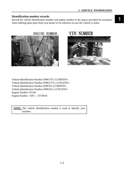 XY Powersports XY500 4x4 UTV Service Manual | 2010-2014 - sample page 5