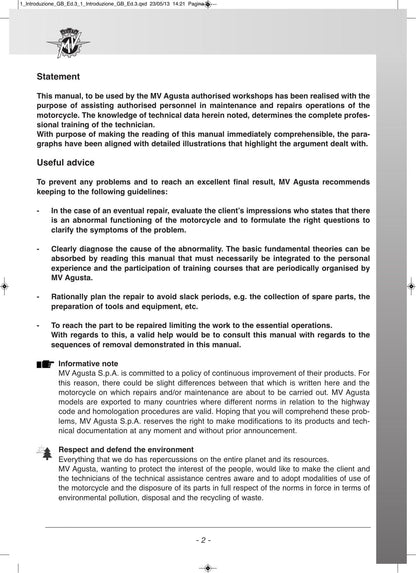 MV Agusta F4 Motorcycle Service Manual | 2010-2013 - sample page 6