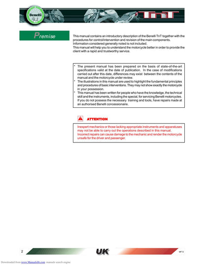 Benelli TNT 1130 Motorcycle Service Manual | 2004-2008 - sample page 6
