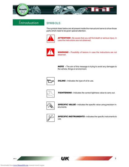 Benelli TNT 1130 Motorcycle Service Manual | 2004-2008 - sample page 7