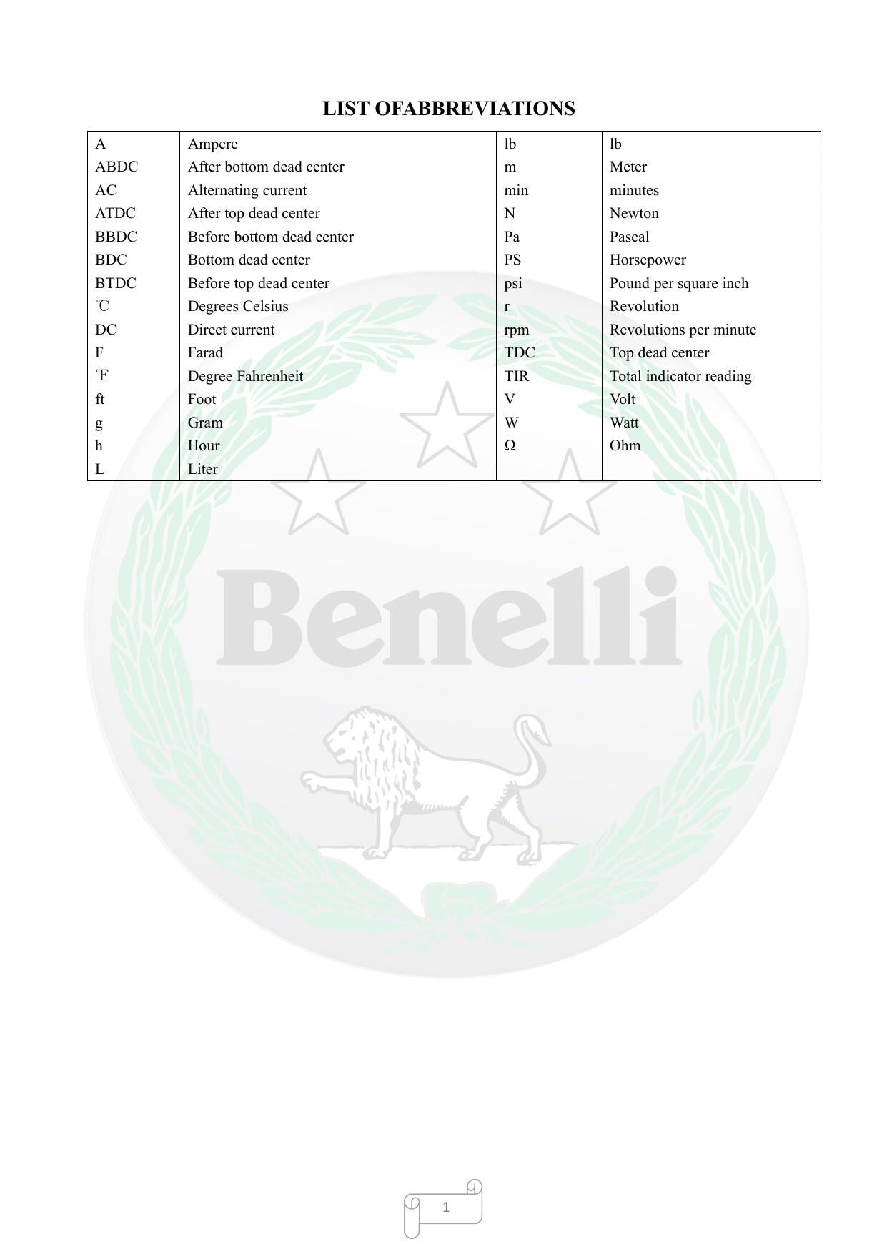 Benelli Leoncino 250 Motorcycle Service Manual | 2020-2024 - sample page 4