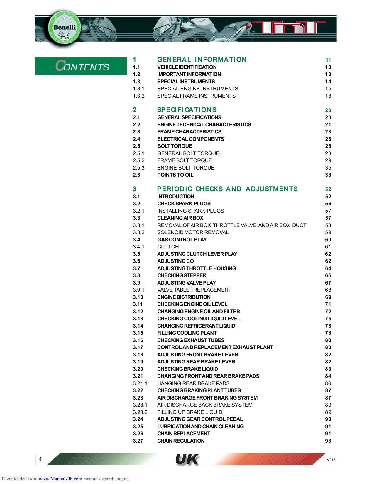 Benelli TNT 1130 Motorcycle Service Manual | 2004-2008 - sample page 8