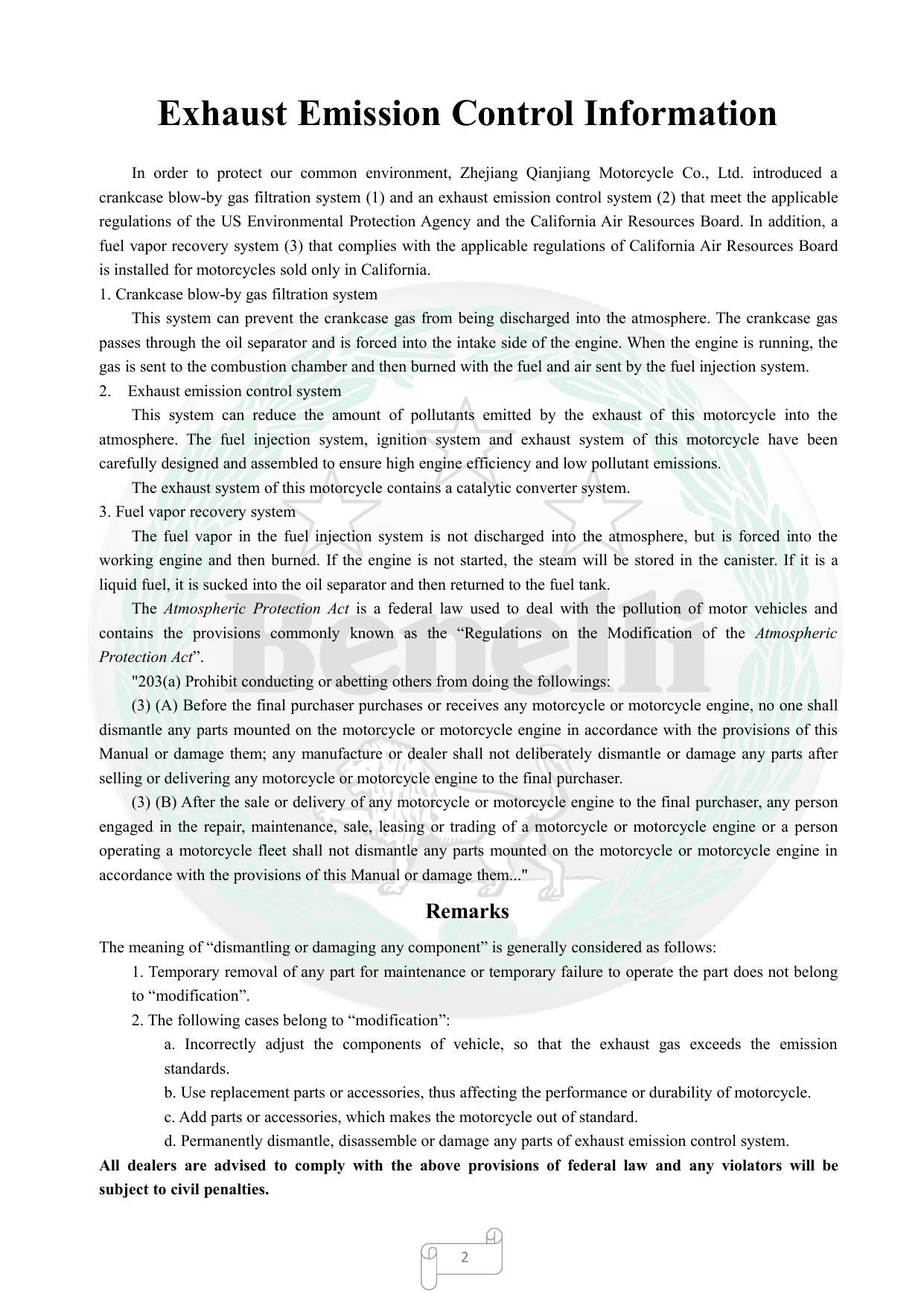 Benelli Leoncino 250 Motorcycle Service Manual | 2020-2024 - sample page 5