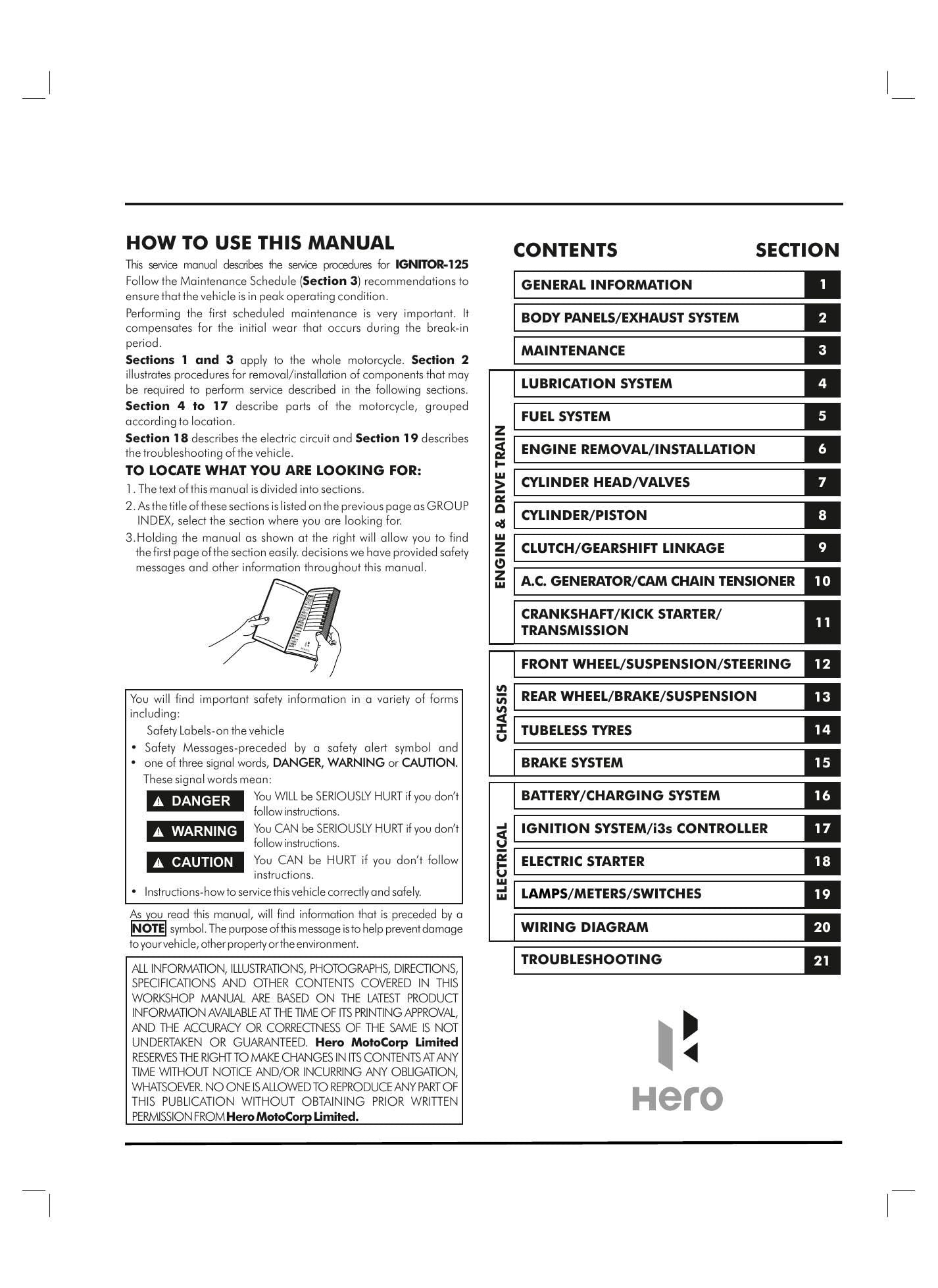 Hero MotoCorp Ignitor 125 Motorcycle Service Manual | 2015-2019 - sample page 4
