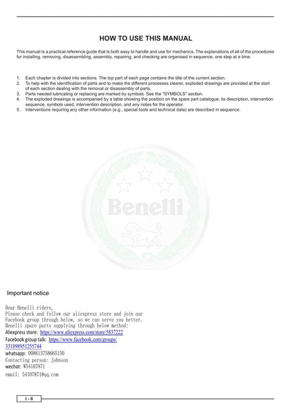 Benelli Leoncino 500 Motorcycle Service Manual | 2017-2021 - sample page 7
