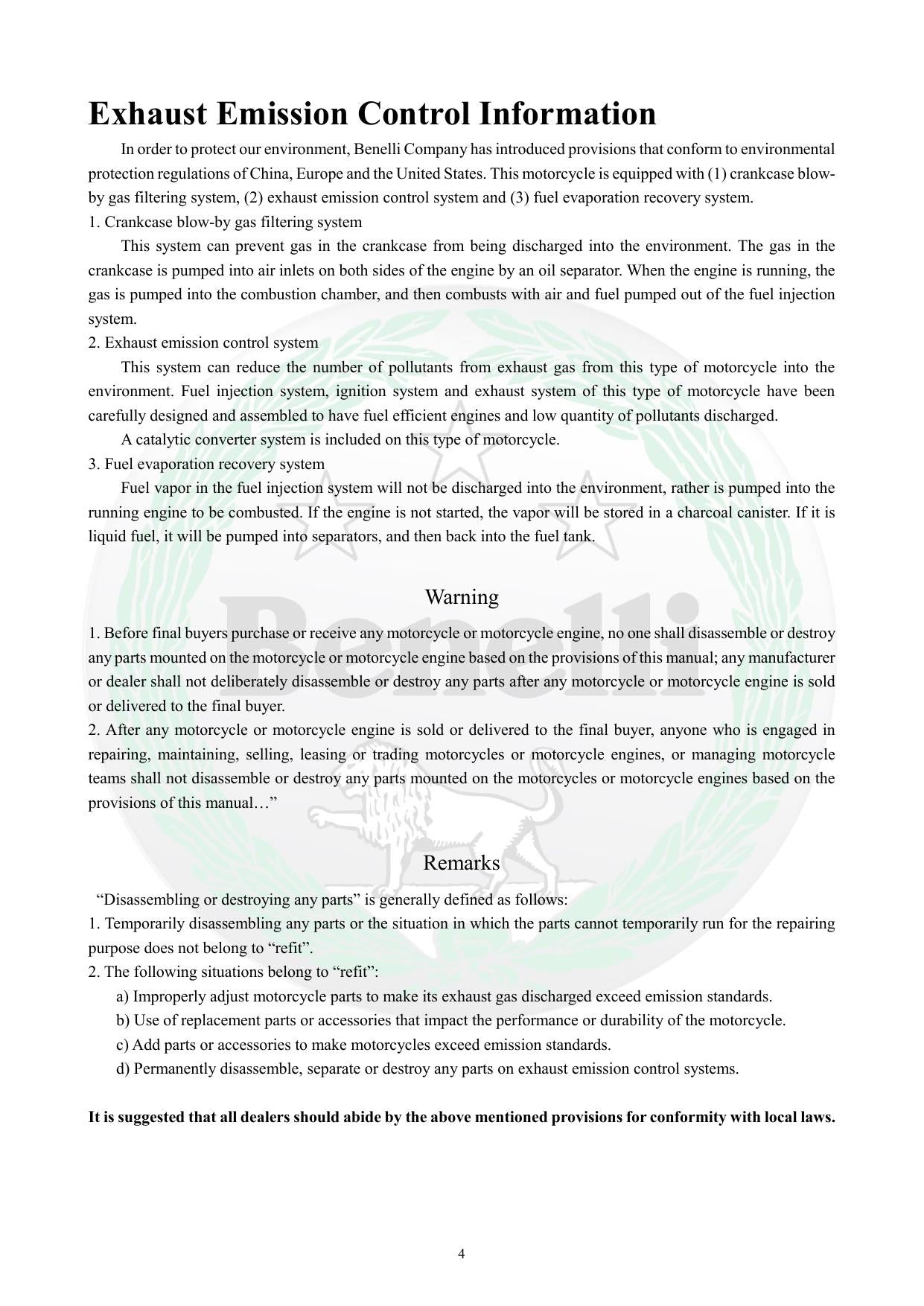 Benelli TNT300 Motorcycle Service Manual | 2015-2019 - sample page 9