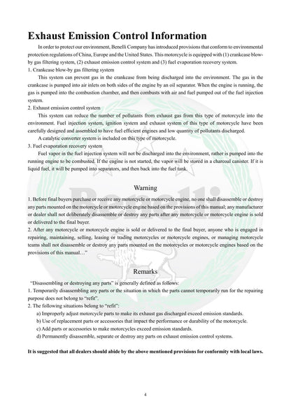 Benelli TNT300 Motorcycle Service Manual | 2015-2019 - sample page 9