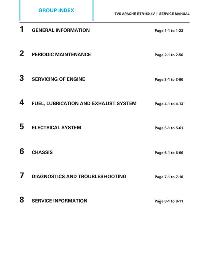 TVS Apache RTR 160 4V Motorcycle Service Manual | 2019-2023 - sample page 8
