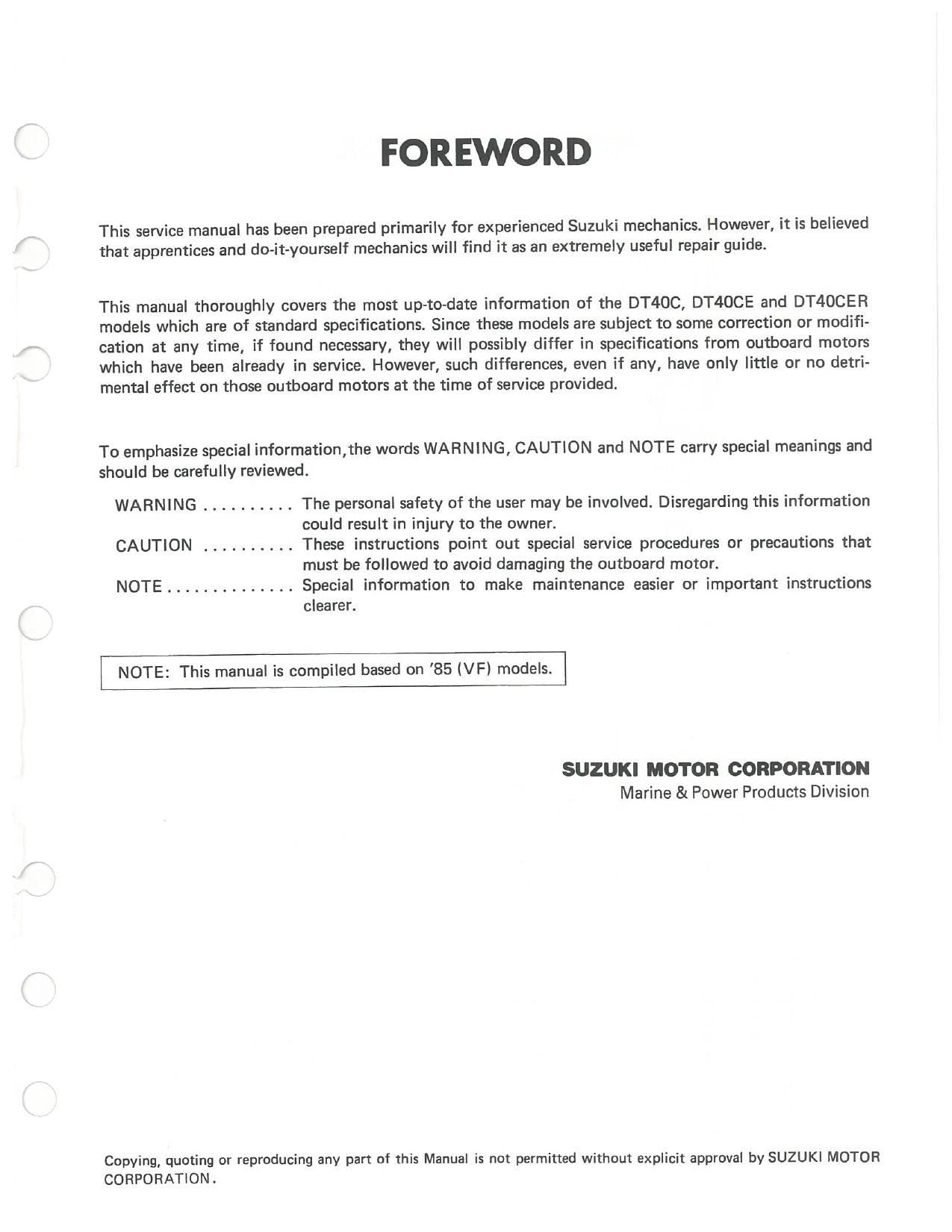 Suzuki DT40 Outboard Service Manual | 1985-1994 - sample page 8