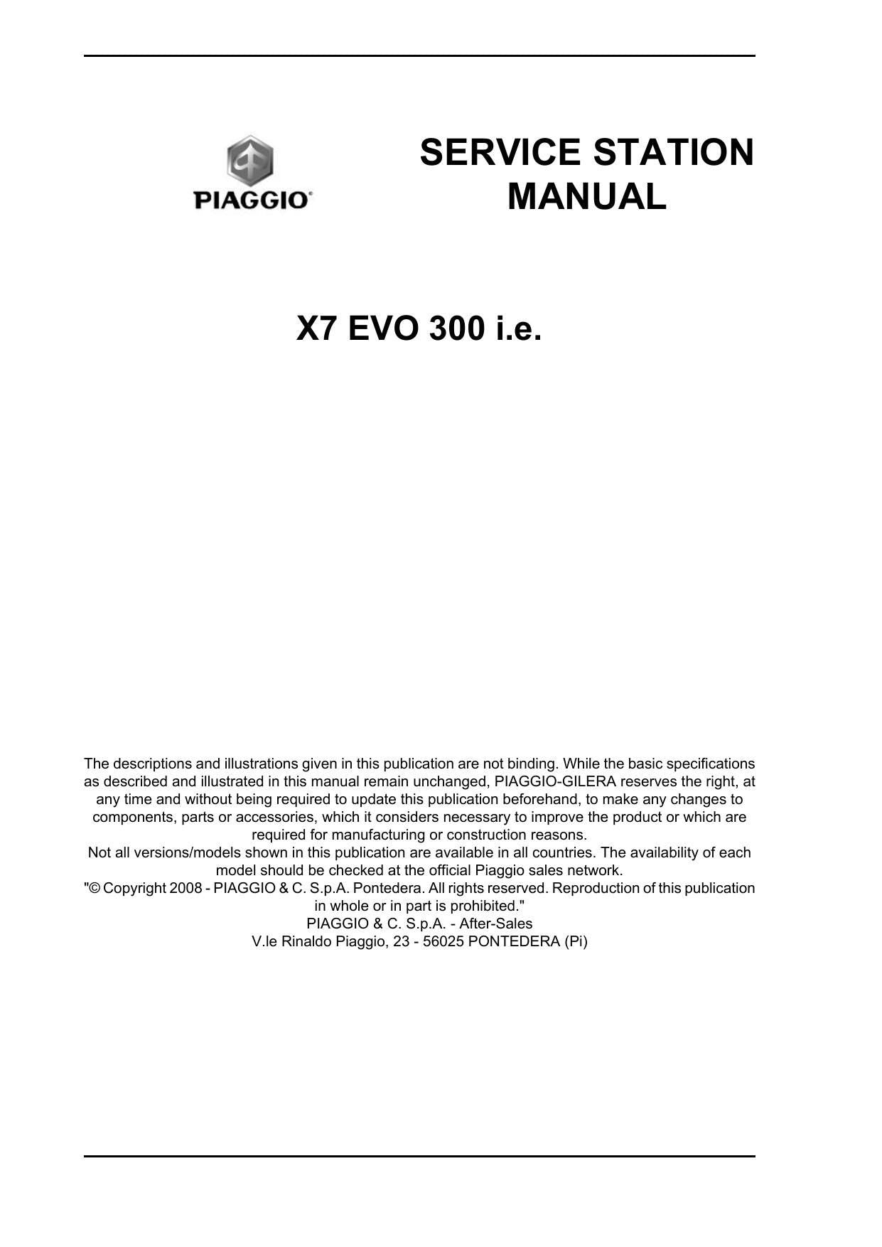 Piaggio X7 EVO 300 ie Scooter Service Manual | 2008-2012 - sample page 5