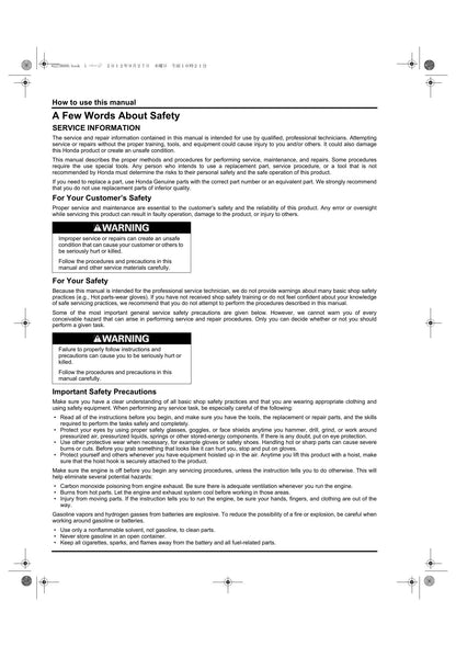 Honda GX270H GX390H1 Engine Service Manual | 2012-2016 - sample page 3