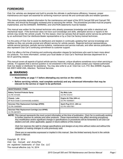 Club Car Carryall 500 700 Golf Cart Service Manual | 2015-2019 - sample page 2