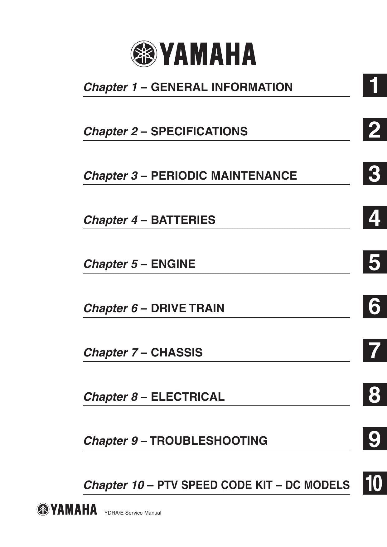 Yamaha YDRA YDRE Golf Cart Service Manual | 2016-2020 - sample page 5